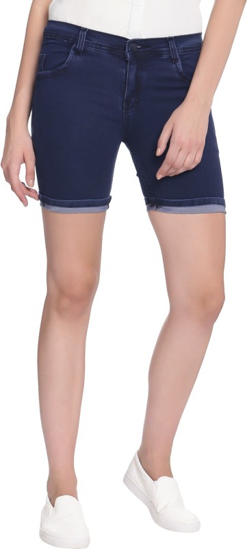 Broadstar Solid Women Denim Dark Blue Denim Shorts