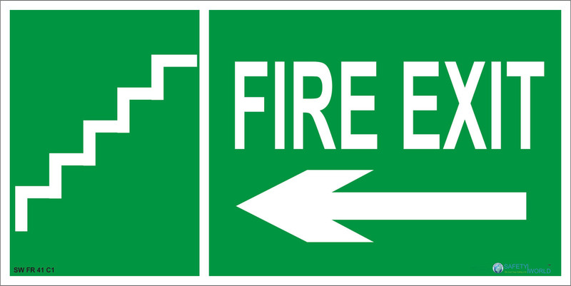 safety world Fire Exit Left Side Direction With Steps Sign Retro print 6 x 12 Inch. Emergency Sign(Reflective Sign)
