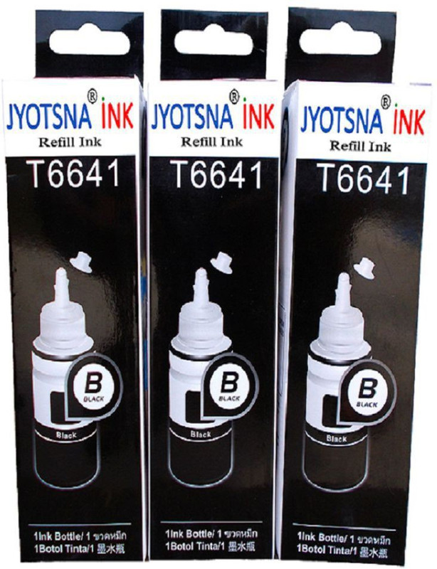 jyotsna REFILL Black Refill Ink 225ml (75ml x 3 Bottles) for L100, L120, L130, L200, L210, L220, L230, L300, L310, L350, L355, L360, L361, L365, L385, L455, L485, L550, L565, L605, L655, L1300, L1455, L800, L805, L850, L810, L1800 - Compatible T6641 & T6731 Single Color Ink Cartridge(Black)