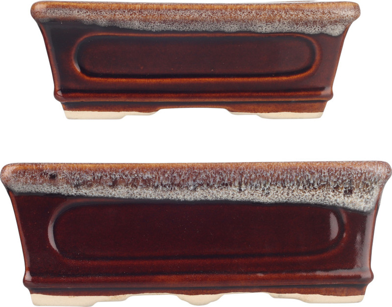 my green thumb Bonsai rectangle Ceramic planter pot| Handmade clay/porcelain pottery| For Indoor, Outdoor, Windowsill, balcony home, garden and office decor| (24cmX16cmX8.5cm) Chocolate Brown color (Pack of 2 in graduating sizes) Plant Container(Ceramic, External Height - 8.5 cm)