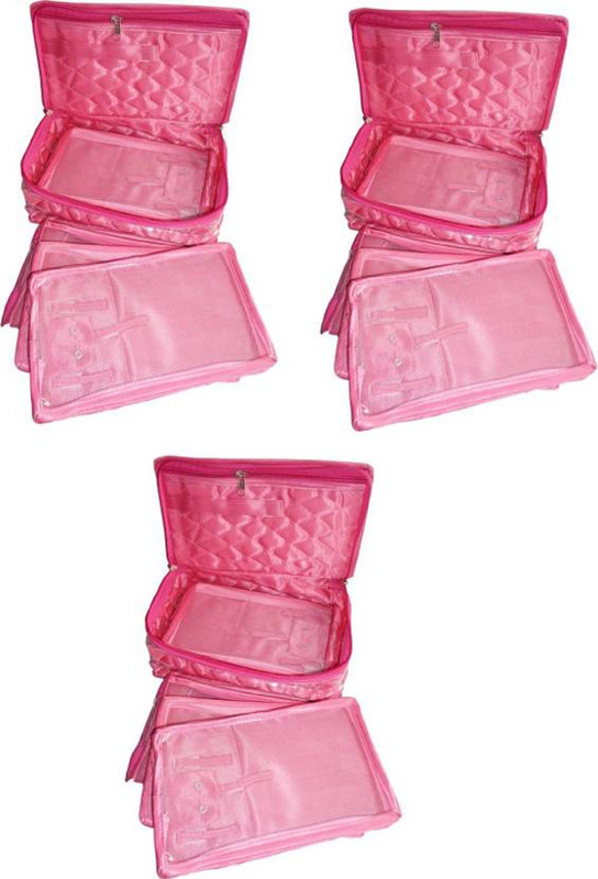 shivanshshine Pack Of 3 PC Satin 5 Pouch Necklace Jewellery Makeup Storage (Pink) Vanity Box Vanity Box(Pink)