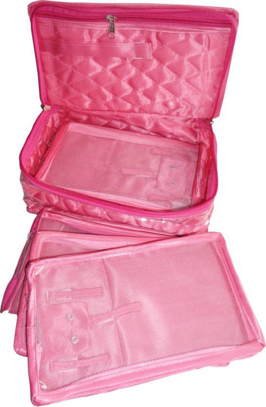 shivanshshine Satin 5 Pouch Necklace Jewellery Makeup Storage (Pink) Vanity Box Vanity Box(Pink)