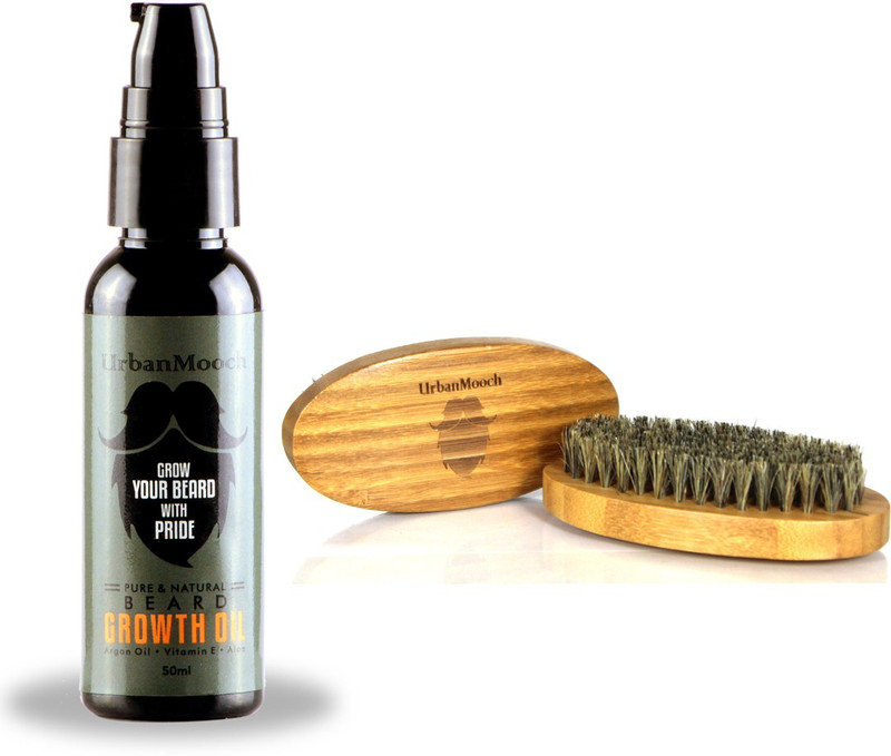 UrbanMooch Beard Growth Oil, Hair Growth Oil & Beard Brush with 100% Boar Bristles(2 Items in the set)