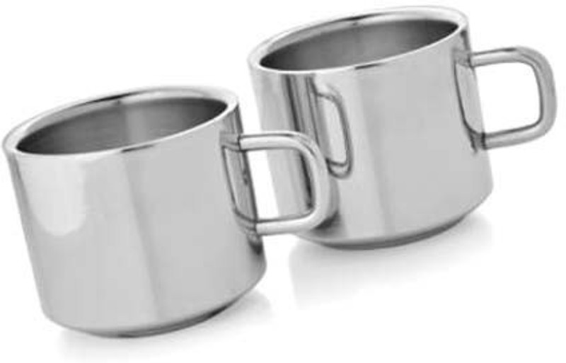 Dynore Pack of 2 Stainless Steel Stainless Steel Maroon Color Tea Cups- Set of 2(Maroon, Cup)