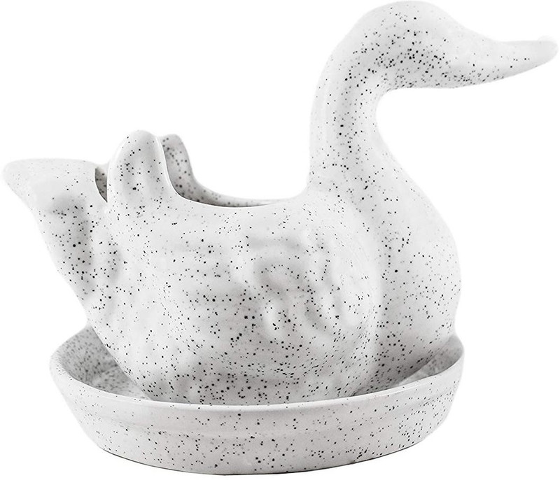 lasaki Duck White with Tray Ceramic Handmade Bonsai Or Succulent Flower Planter Or Pot Plant Container(Ceramic, External Height - 14 cm)