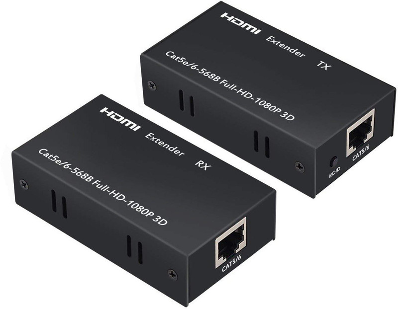 microware HDMI Extender 60m/196 ft Over Single Cat6e UTP Ethernet Cable Up to 60m for 1080P Support 3D,EDID(1x Transmitter+1x Receiver+ Power Adapters) Media Streaming Device(Black)