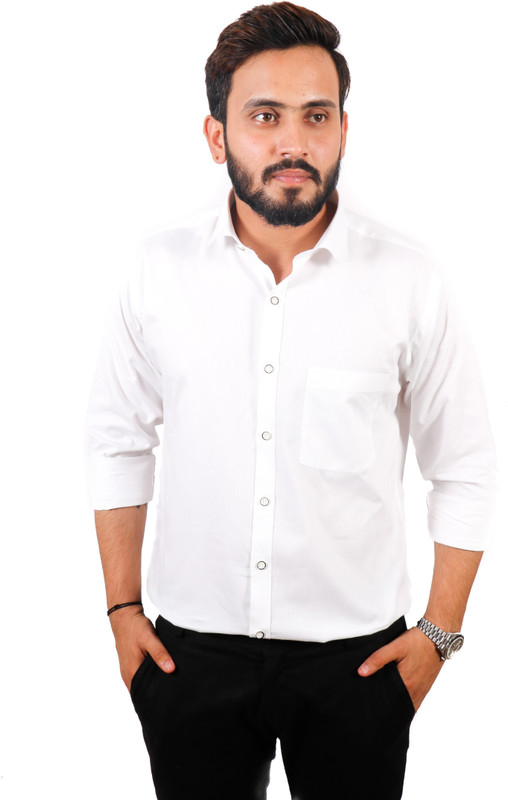 purple mango Men Self Design Formal White Shirt