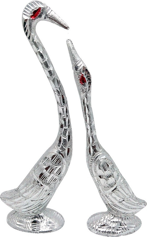 Art N Hub Fengshui Romantic Swan Couple Pair - White Metal Silver Plated Handicraft Decorative Home Interior & Table Décor Vastu Figurine / Valentine Gift item Decorative Showpiece  -  19 cm(Aluminium, Silver)