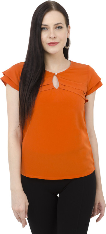 kamal kakdi Casual Cap Sleeve Solid Women Orange Top