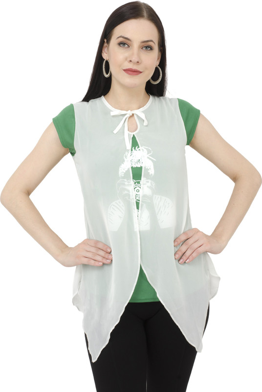 kamal kakdi Casual Cap Sleeve Printed Women Green Top