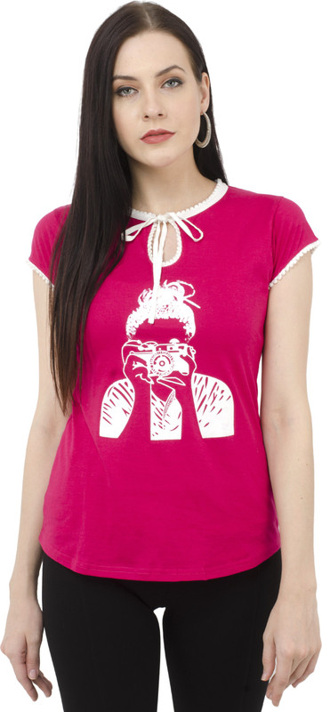 kamal kakdi Casual Cap Sleeve Printed Women Pink Top