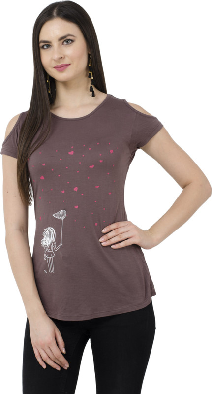 kamal kakdi Casual Cap Sleeve Printed Women Beige Top
