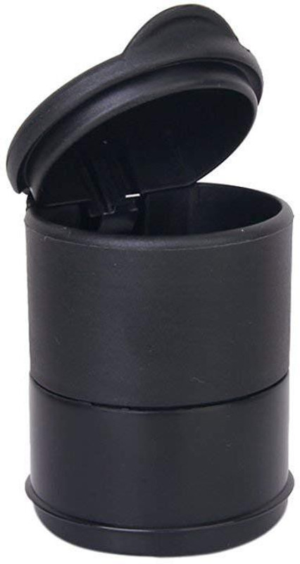 RHONNIUM ™ Travel Cigarette Ashtray Car Auto Portable Smokeless Cup Holder Cylinder With LED Light Lid Office - Metallic Black Plastic, PTFE (Non-stick), Aluminium Ashtray(Pack of 1)