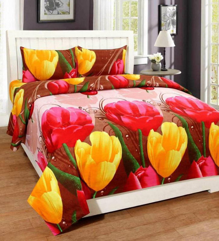 friends hub 160 TC Polycotton Double 3D Printed Bedsheet(Pack of 1, Multicolor)
