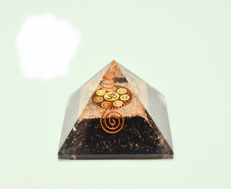 shivaom shivaom Tourmaline Orgone Aum Pyramid Chakra Balancing 2.5 inch Natural Charged EMF Harmonizer Energy 3rd Eye Activation Meditation Vastu Healing Gemstone Decorative Showpiece  -  8 cm(Crystal, Black)