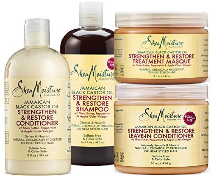 Shea Moisture Strengthen Grow & Restore Combo Bundle Includes - 16.3 Ounce Jamaican Black Castor Oil Shampoo(482.05 ml)