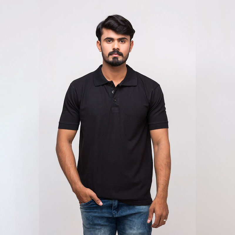 harvey trendz Solid Men Polo Neck Black T-Shirt