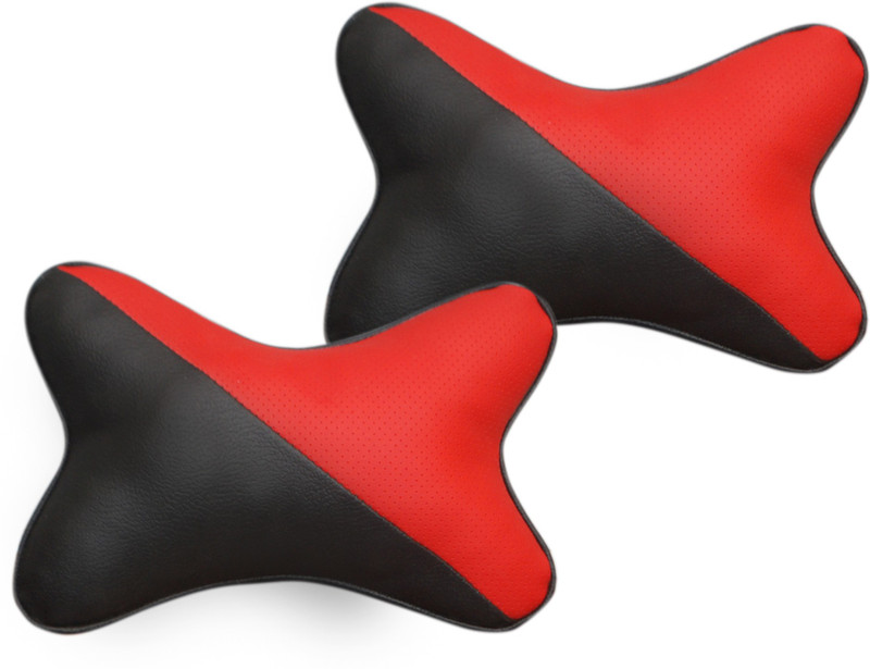 neo veo enterprises Black, Red Fabric, Cotton Car Pillow Cushion for Hyundai, Porsche, Honda, Mercedes Benz(Round)