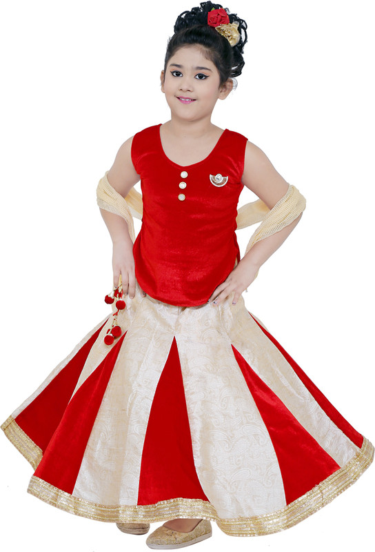 stylokids Girls Lehenga Choli Party Wear, Ethnic Wear Self Design Lehenga, Choli and Dupatta Set(Multicolor, Pack of 1)