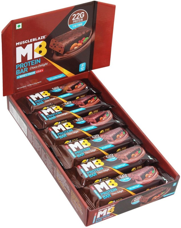 MuscleBlaze Protein Bar with 22g Protein & Zero Added Sugar Protein Bars(72 g, Choco Delight)