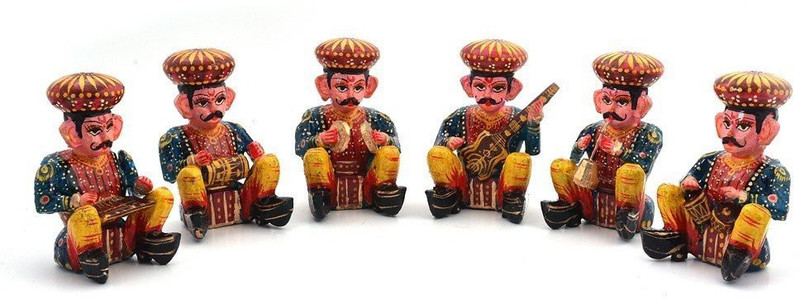 fashion bizz Handicraft Rajasthani wooden Musicain Bawla set ShowPiece 2" (Set of 6 Pcs) Decorative Showpiece  -  2 cm(Wood, Multicolor)