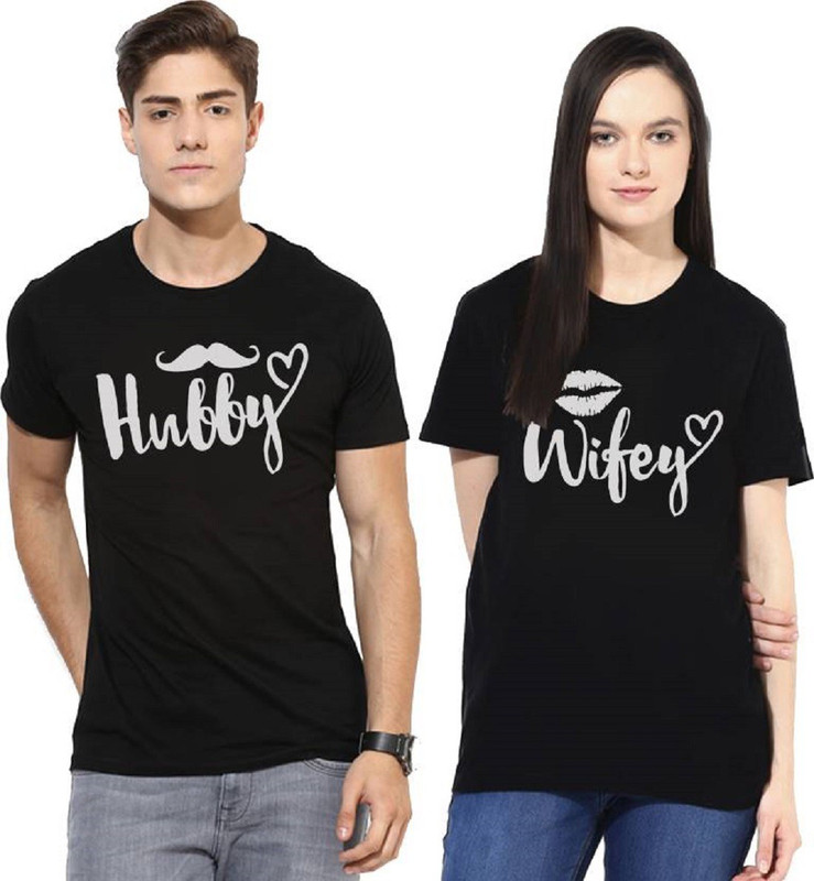 lekme Printed Men & Women Round Neck Black T-Shirt(Pack of 2)