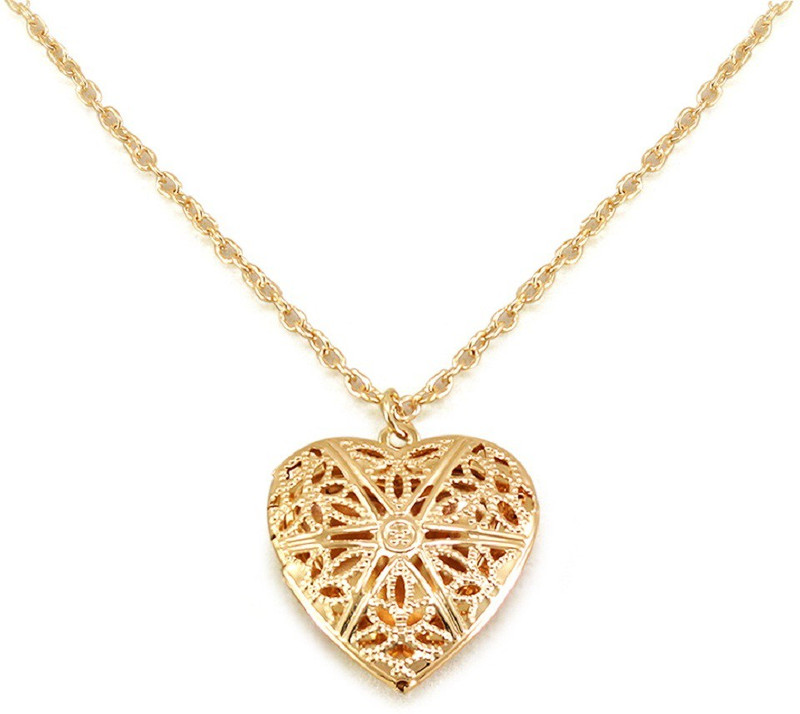 silverstoli Girl's & Women's Stylish Gold Plated Op-enable Heart Shaped Box Pendant With chain Gold-plated Alloy