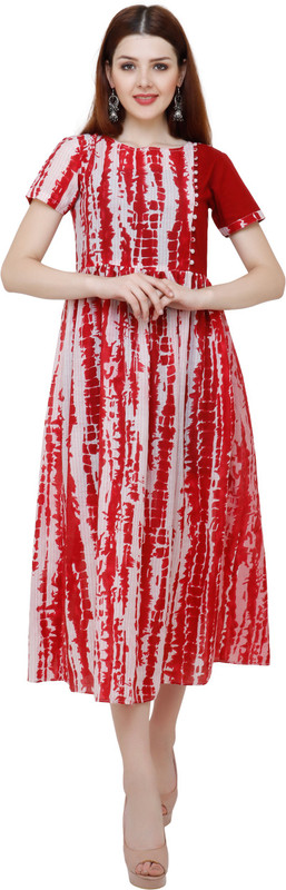 atlabel Women Gathered Red, White Dress