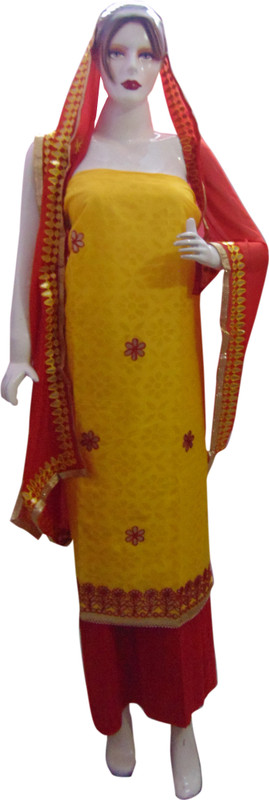 issa creation Cotton Blend Applique Salwar Suit Material(Unstitched)