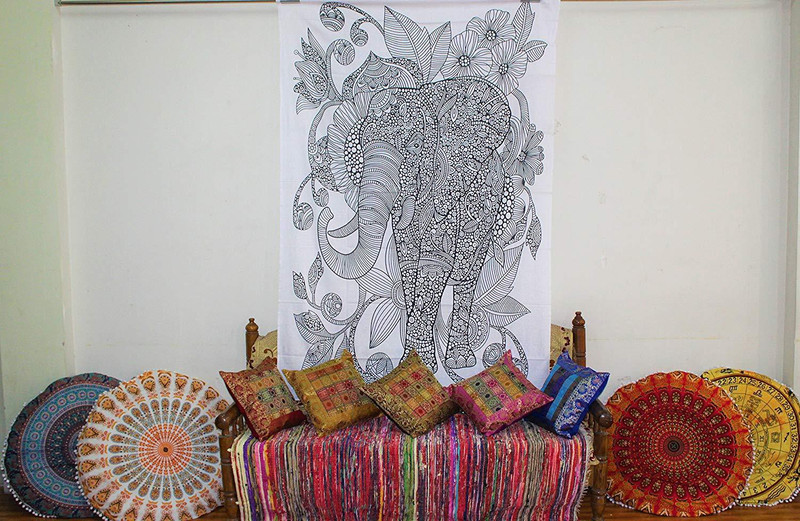 mogi Elephant Tapestries Psychedelic Wall Hanging Elephant Tapestry Hippie Tapestry Wall Tapestries Bohemian Tapestries Indian Tapestry Wall Hanging Decor Tapestry(White)