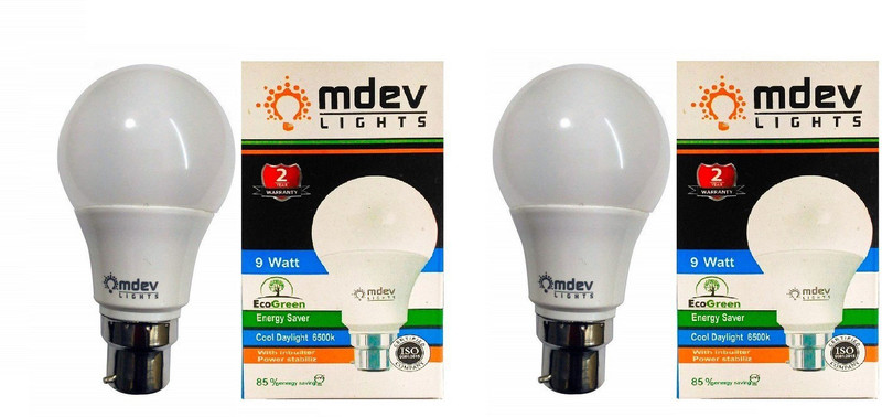 mdev lights 9 W Round B22 LED Bulb(White, Pack of 2)