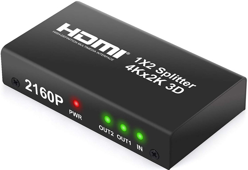 microware 2160P 4Kx2K 2 Way HDMI Splitter HD Hub Smart Splitter Box HDMI Splitters 1 in 2 out 3D Active Amplifier Switcher for HDTV PC SKY Box Projector PS2 PS3 PS4 XBox360 Blu-ray DVD Media Streaming Device(Black)