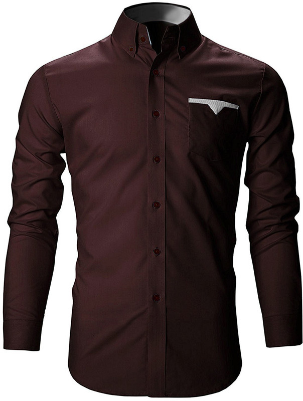 pearl ocean Men Solid Casual Maroon Shirt