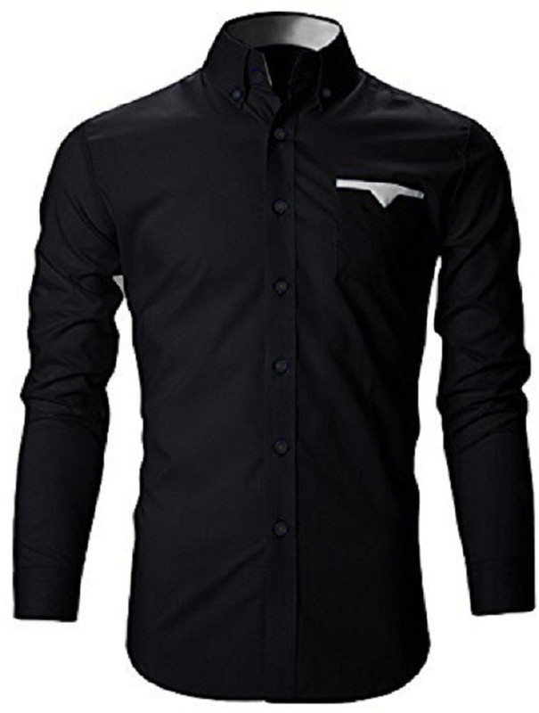 pearl ocean Men Solid Casual Black Shirt