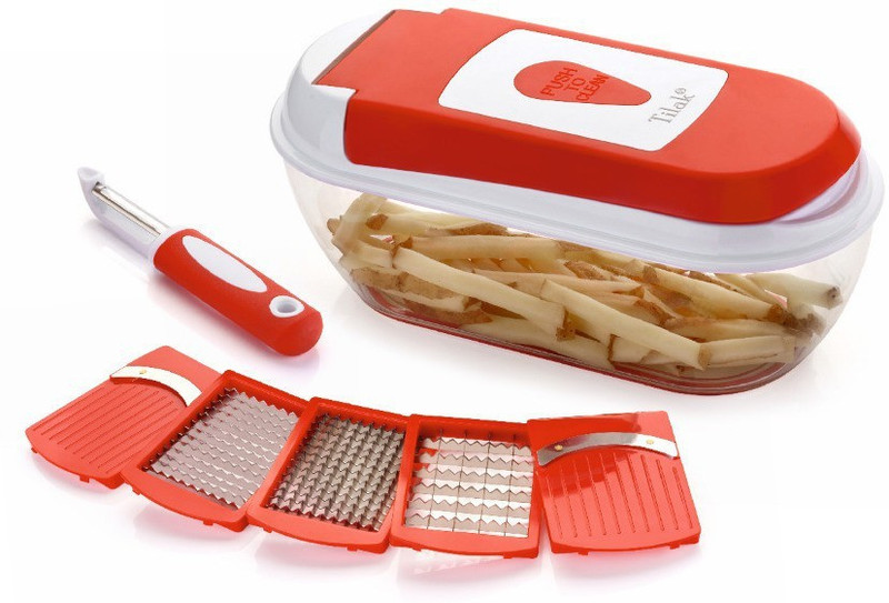 tilak 12 in 1 chipser and slicer vegetable and fruit graters, dicer, cutter chopper Vegetable & Fruit Chopper(11 Stainless Steel Blades, Bowl With Heavy Duty Body, 1 Peeler)