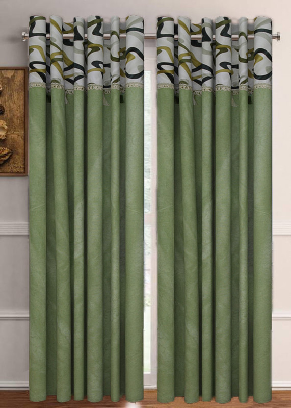 Flipkart SmartBuy 213 cm (7 ft) Polyester Door Curtain (Pack Of 2)(Floral, Green)