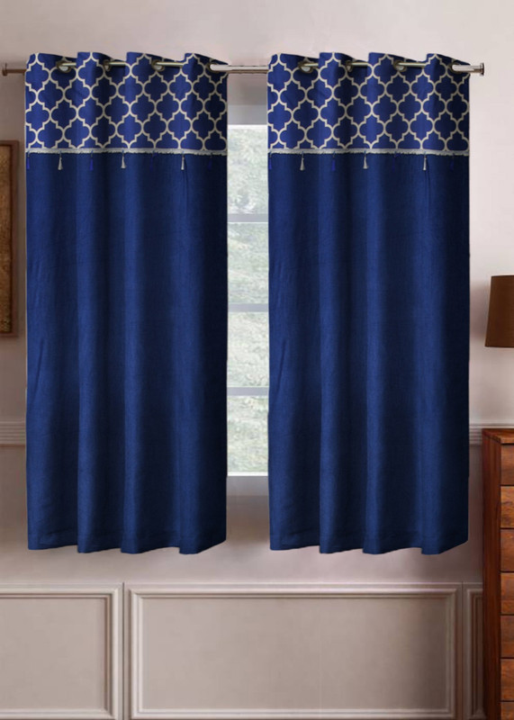 Flipkart SmartBuy 152 cm (5 ft) Polyester Window Curtain (Pack Of 2)(Floral, Royal Blue)