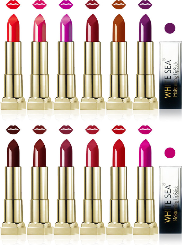 white sea cosmetics makeup velvet glossy lipstick enriched with vitamin E fashion color combo set of 12(multicolor, 60 ml)