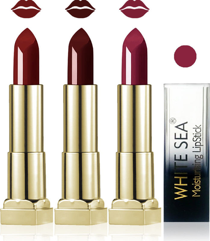white sea cosmetics makeup velvet glossy lipstick enriched with vitamin E fashion color combo set of 3(hot chocolate coffee brown falsa, 15 ml)