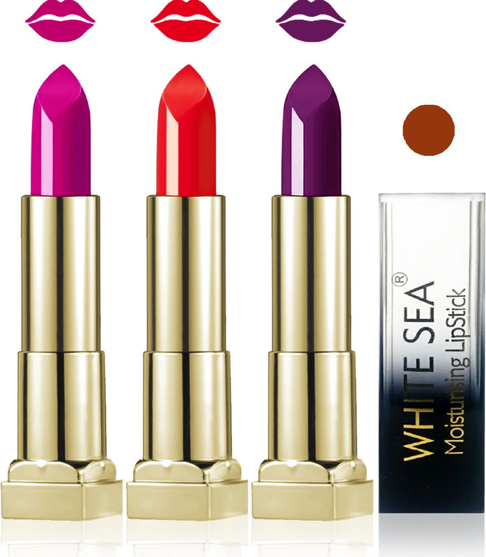 white sea cosmetics makeup velvet glossy lipstick enriched with vitamin E fashion color combo set of 3(orange purple violet, 15 ml)