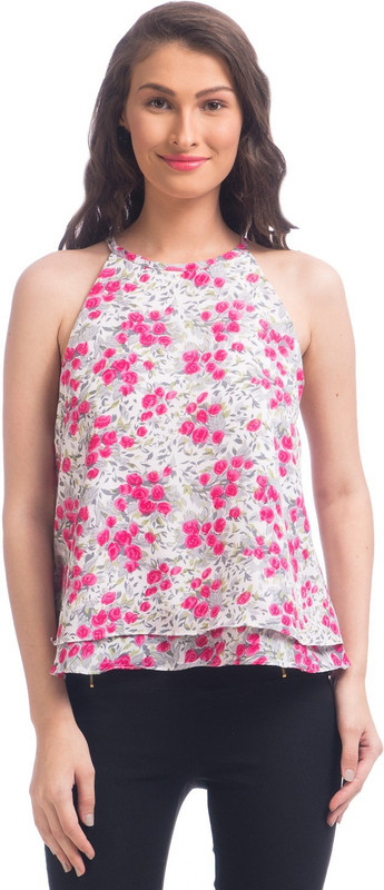 Uptownie Lite Party Sleeveless Floral Print Women Red Top