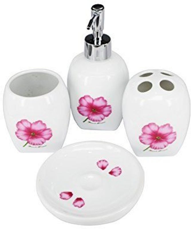 Premsons Ceramic Bathroom Accessory Set - Toothbrush Holder, Tumbler, Soap Dish & Dispenser - Set of 4 Washing Machine Soap Dispenser