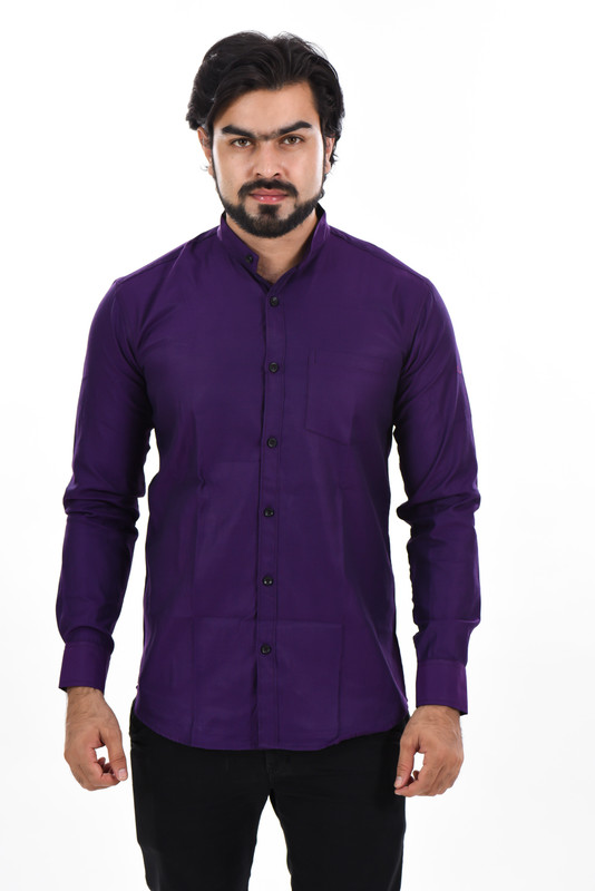the rich clothing Men Solid Casual Purple Shirt