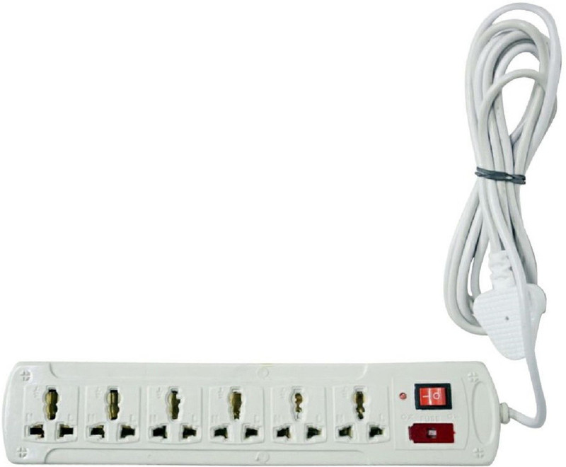 SHOPTICO Extension Cord Board with 6 Socket 6 Socket Surge Protector(White)