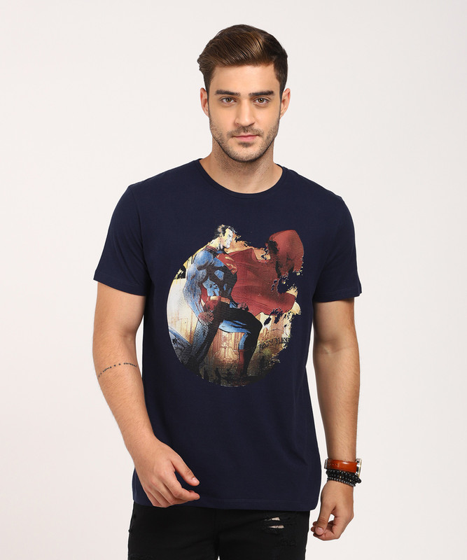 SUPERMAN By Free Authority Superhero Men Round or Crew Dark Blue T-Shirt