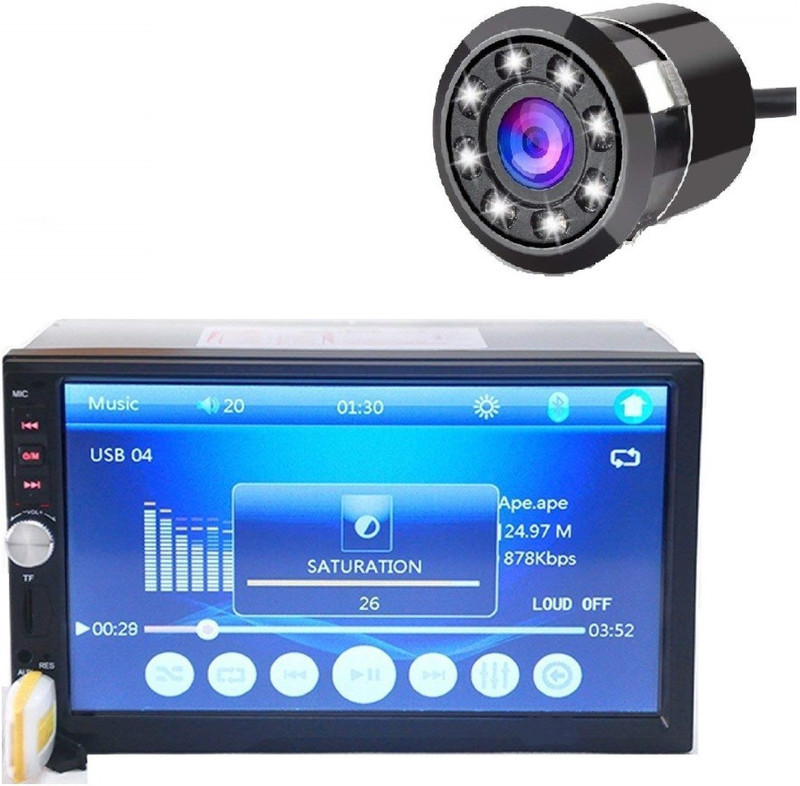 AUTOGARH 7Inch Double Din Touch Screen with BLUETOOTH/SD/USB/AUX/SCREEN MIRROR/ LED REAR VIEW CAMERA/REMOTE CONTROL Multicolor LED(7 cm)