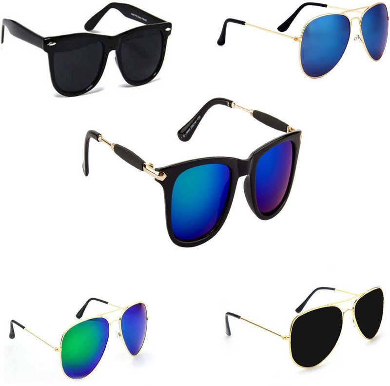 Elgator Wayfarer, Aviator Sunglasses(Black, Green, Blue, Green, Blue)