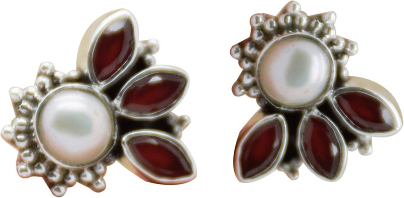 silver planets Ear 2056 Ruby, Pearl Sterling Silver Stud Earring
