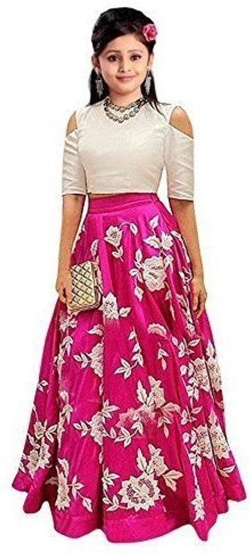 shoryam fashion Girls Lehenga Choli Party Wear Embroidered Lehenga Choli(Pink, Pack of 1)