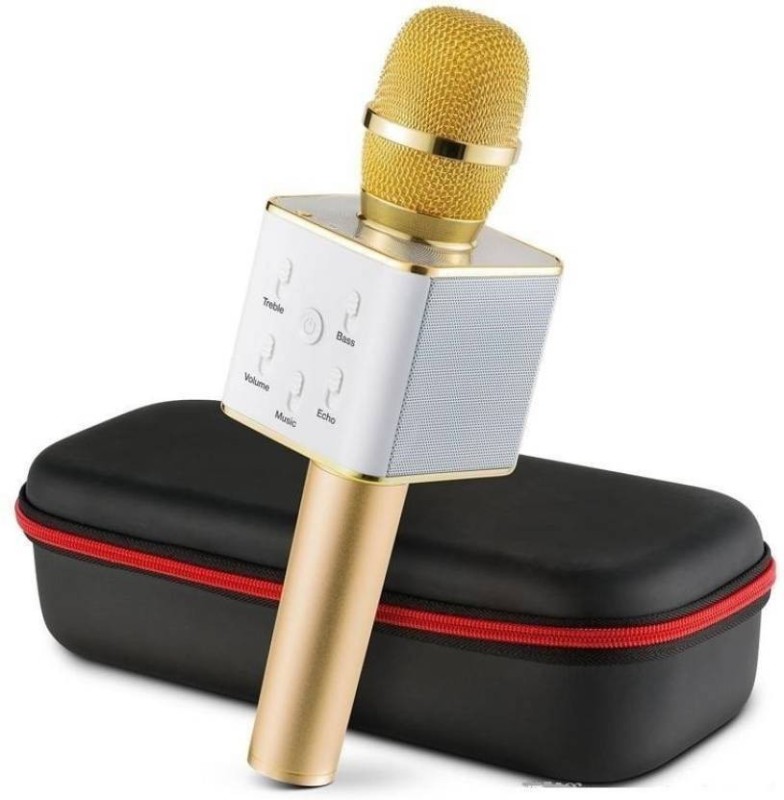 Prro Q7 Portable Wireless Karaoke Microphone Handheld Condenser Microphone Inbuilt Speaker Microphone Wireless Microphone(Golden) RS.2999 (81.00% Off) - Flipkart